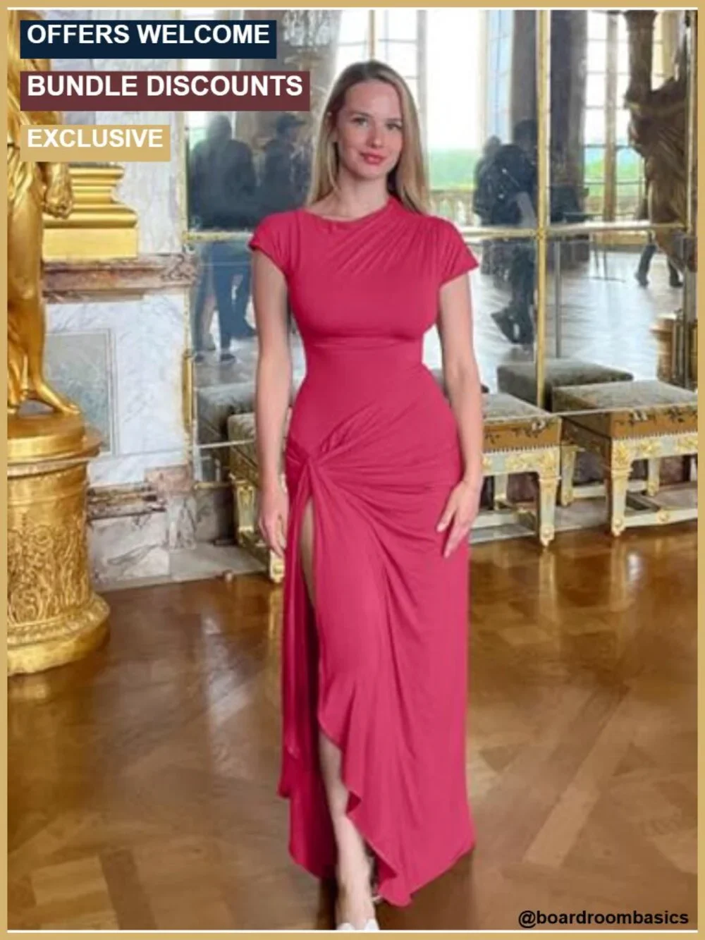 Women's Short Sleeve Ruched Split Maxi Dress Bodycon Party